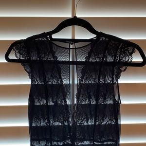 Sheer Mesh & Lace Cap Sleeve Bodysuit